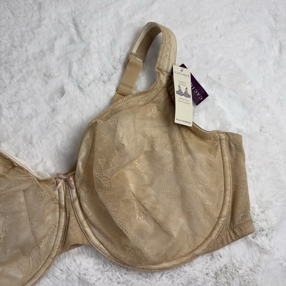 New Cacique Modern Lace Unlined Full Coverage Bra‎ Underwire Support Nude 46DDD - Picture 3 of 13